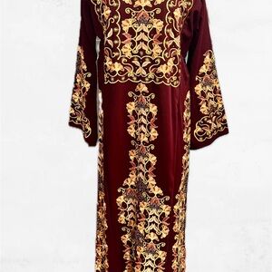 Embroidered Burgundy and Gold Kaftan